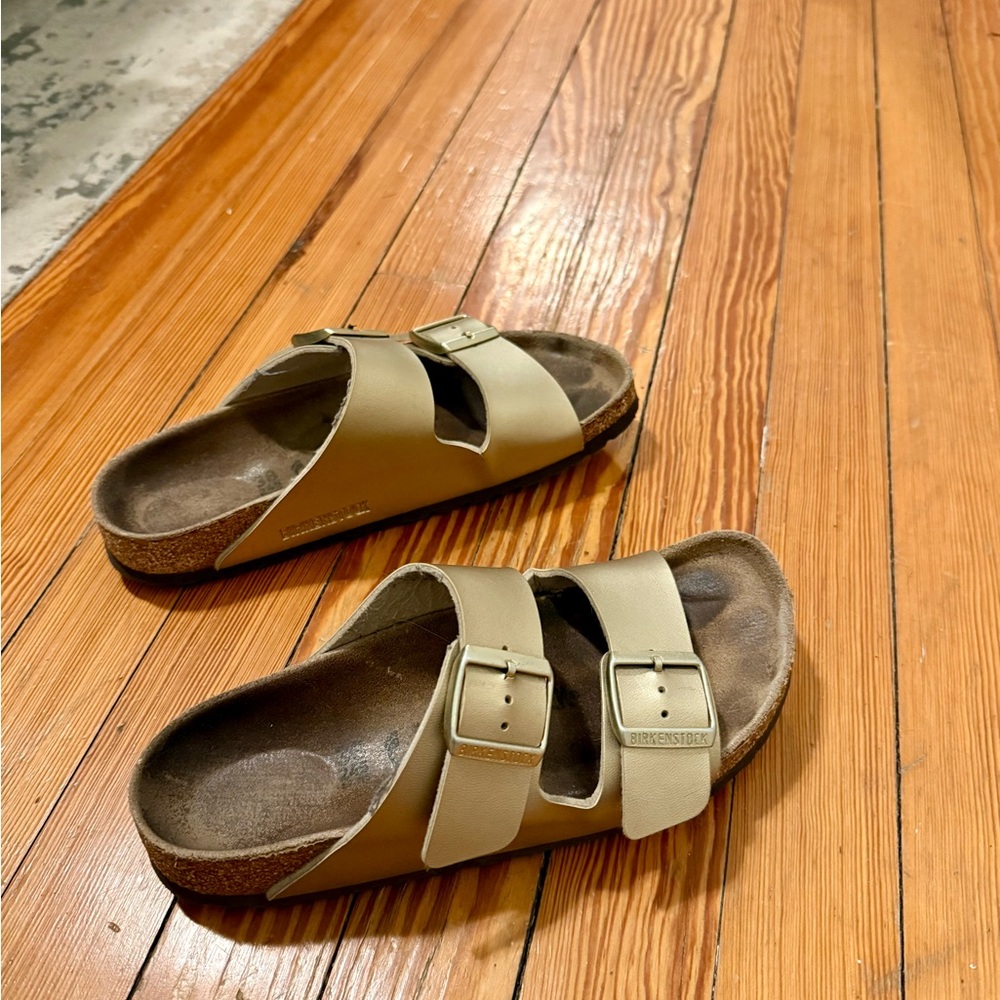 Birkenstock Arizona Slide Sandal Gold with Gold Buckle